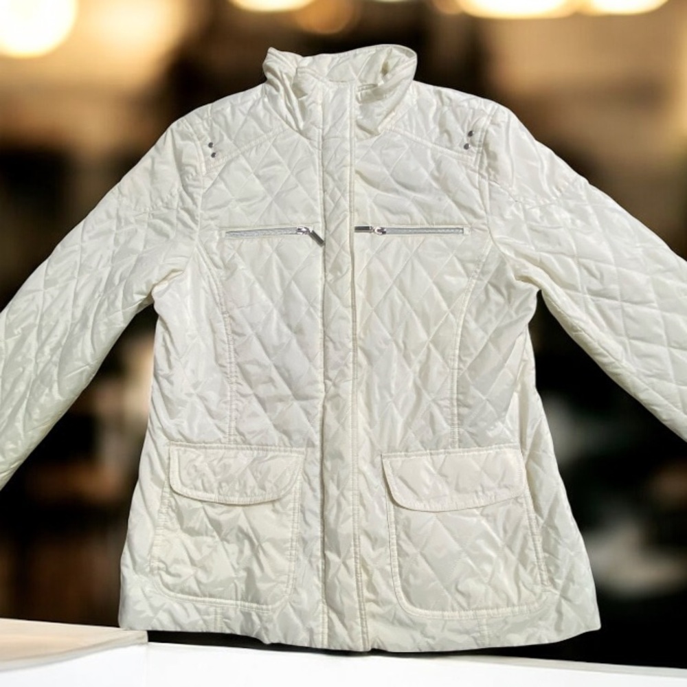 * Croft & Barrow Women's medium Quilted Puffer Jacket Cream full zip